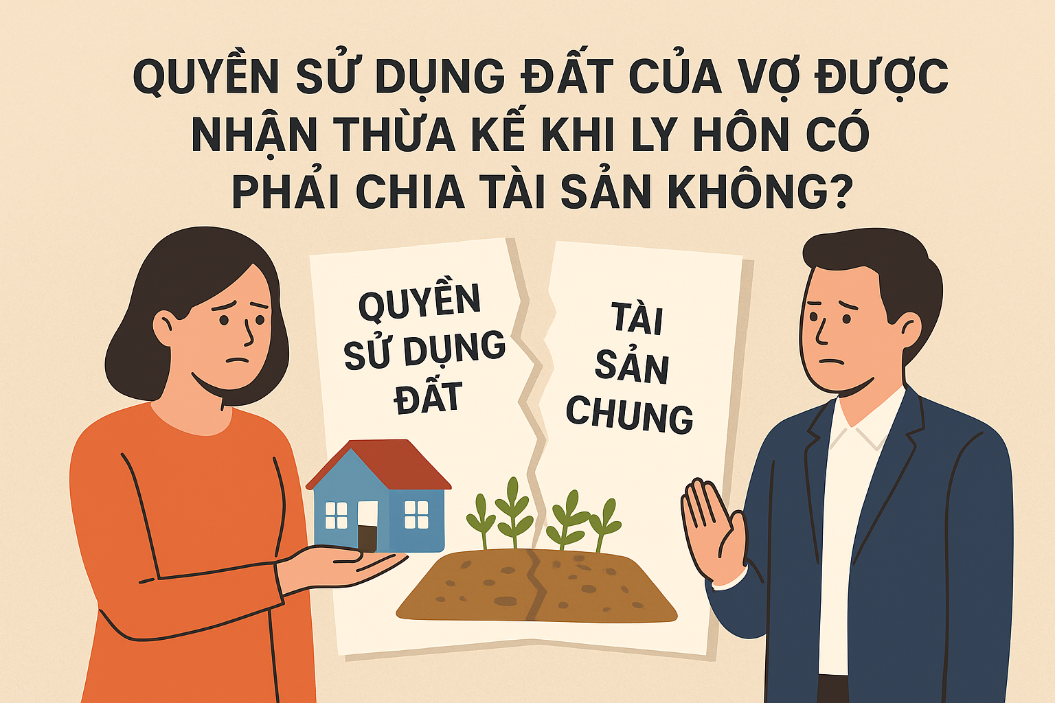 Quyền sử dụng đất của vợ được nhận thừa kế, khi ly hôn có phải chia tài sản không
