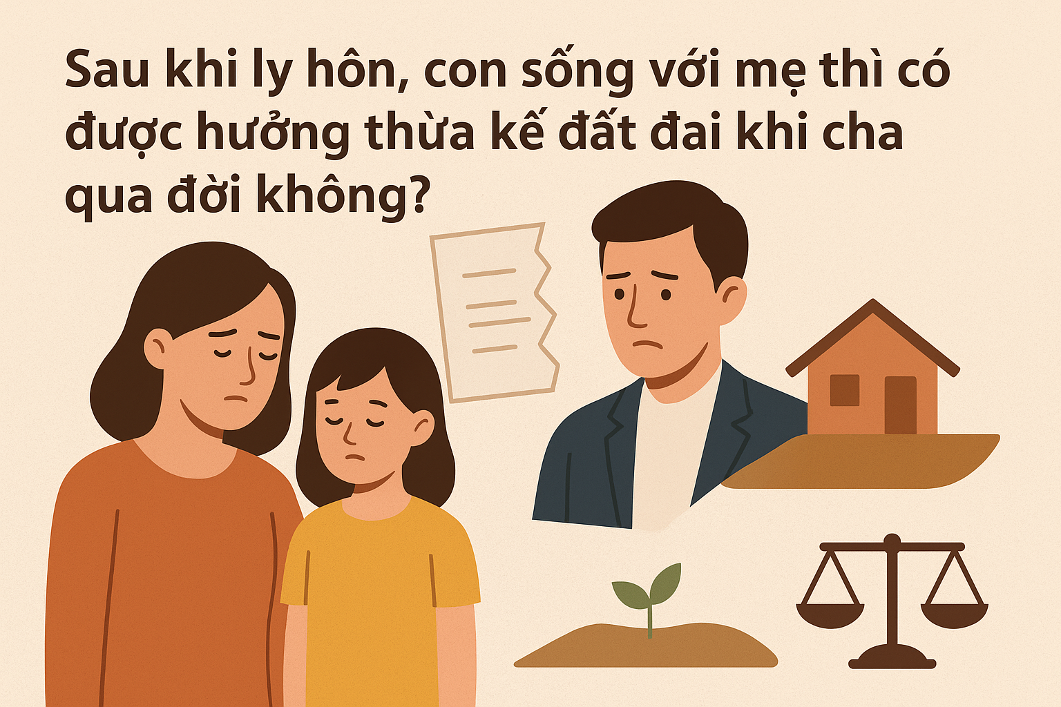 Con sống với mẹ sau ly hôn thì có được hưởng thừa kế đất đai khi cha qua đời không?