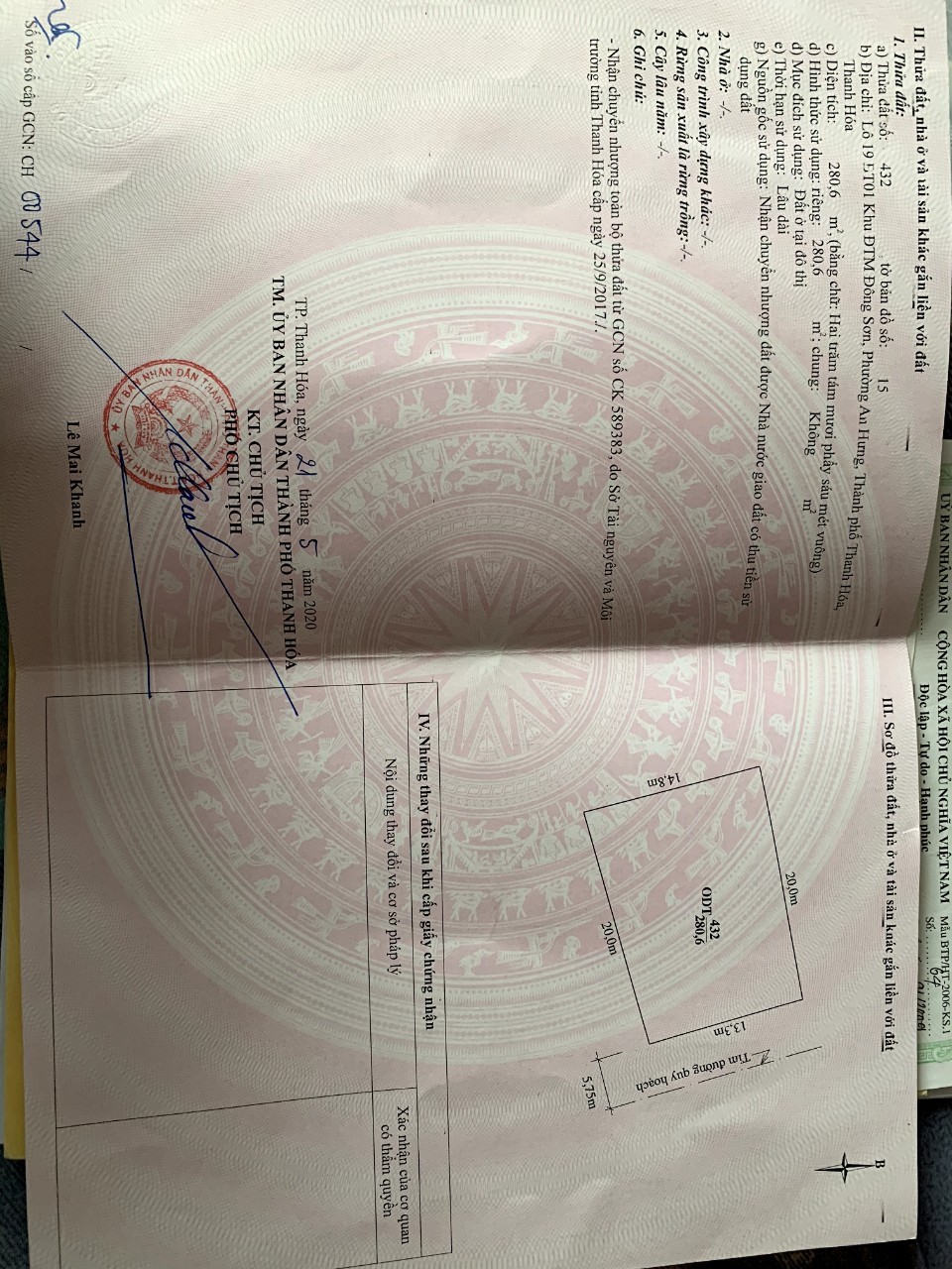 Cần bán nhà Biệt thự 01, lô 19, khu ĐTM phường An Hưng, TP Thanh Hóa