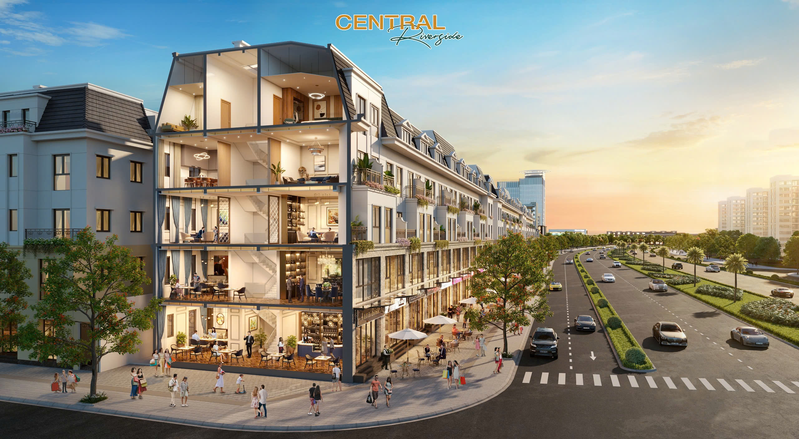 Bán căn shophouse 4 tầng mặt đường đại lộ nam Sông Mã - Central Riverside | chỉ ~12,7 tỷ