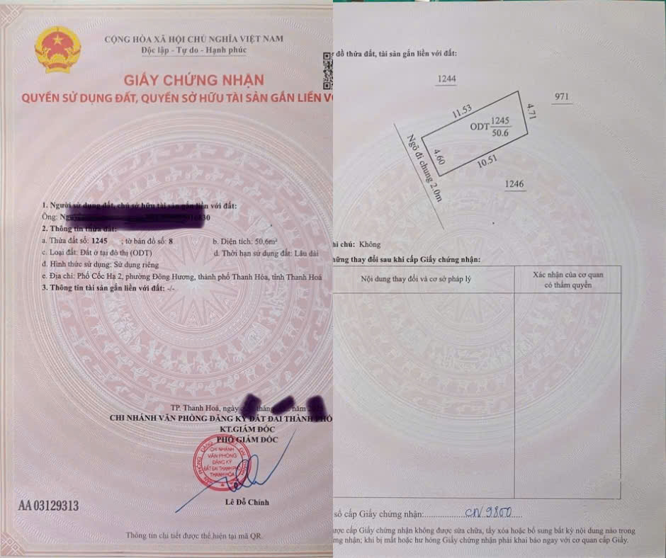 Đất gần công viên nước Đông Hương - 50,6m2, mặt tiền 4,6m, ngõ ô tô, giá tầm 1,2xx tỷ