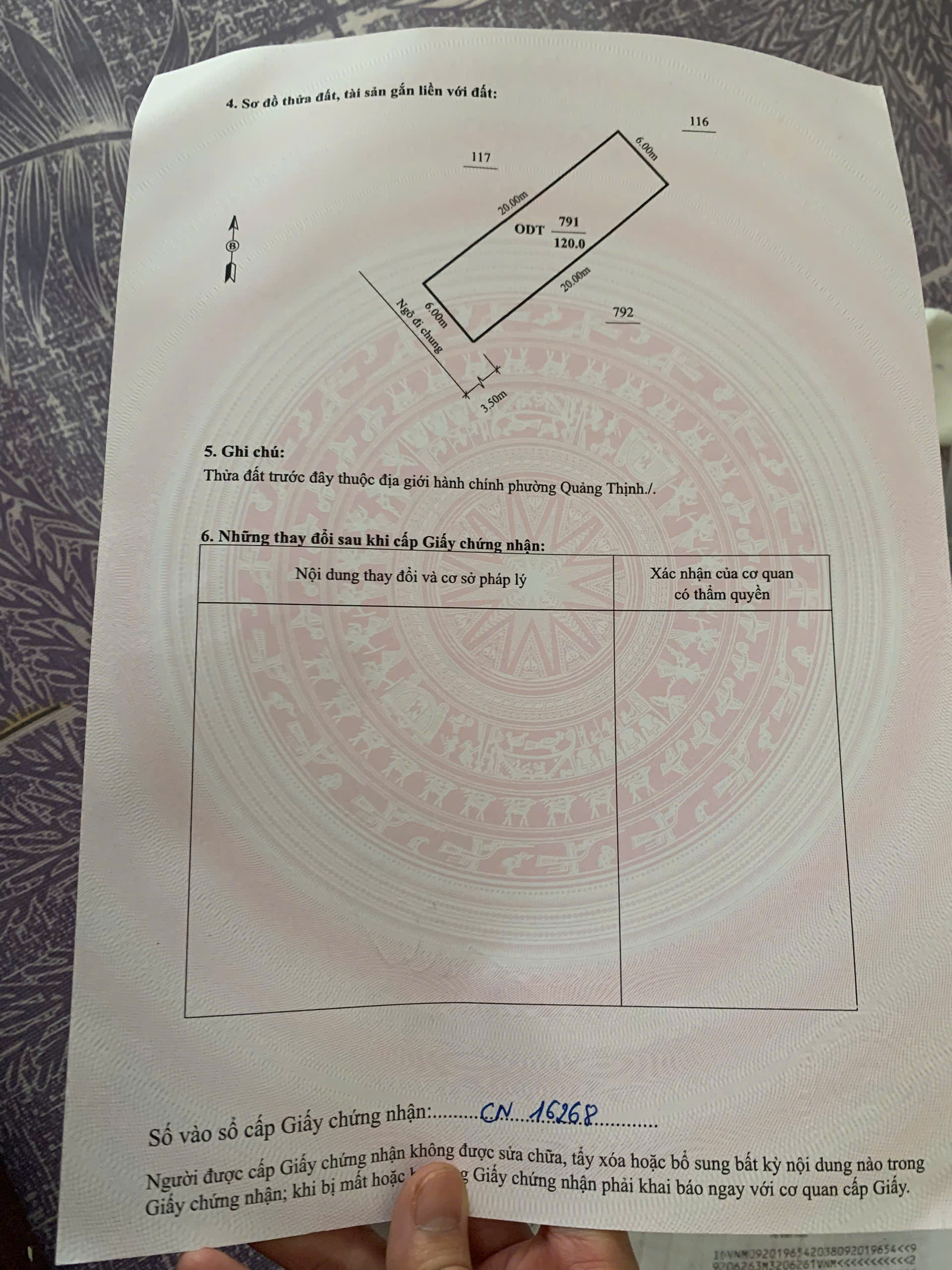 Bán lô đất 120m2 phố Quyết Thắng Quảng Thịnh, mặt tiền 6m, đường ô tô thông