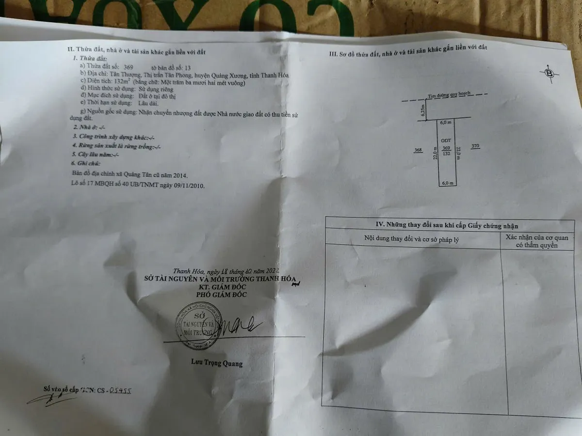 Cần bán gấp lô đất mb40 - thị trấn Tân Phong, Quảng Xương - dt 132m², mt 6m