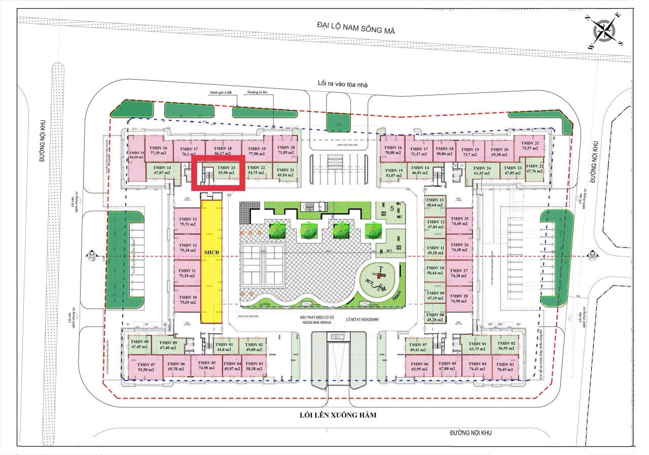 Bán shophouse khối đế noxh vinhomes 05 - căn hd1-tmdv23 | 55,45m² - hướng tây nam, giá từ 2,24 tỷ