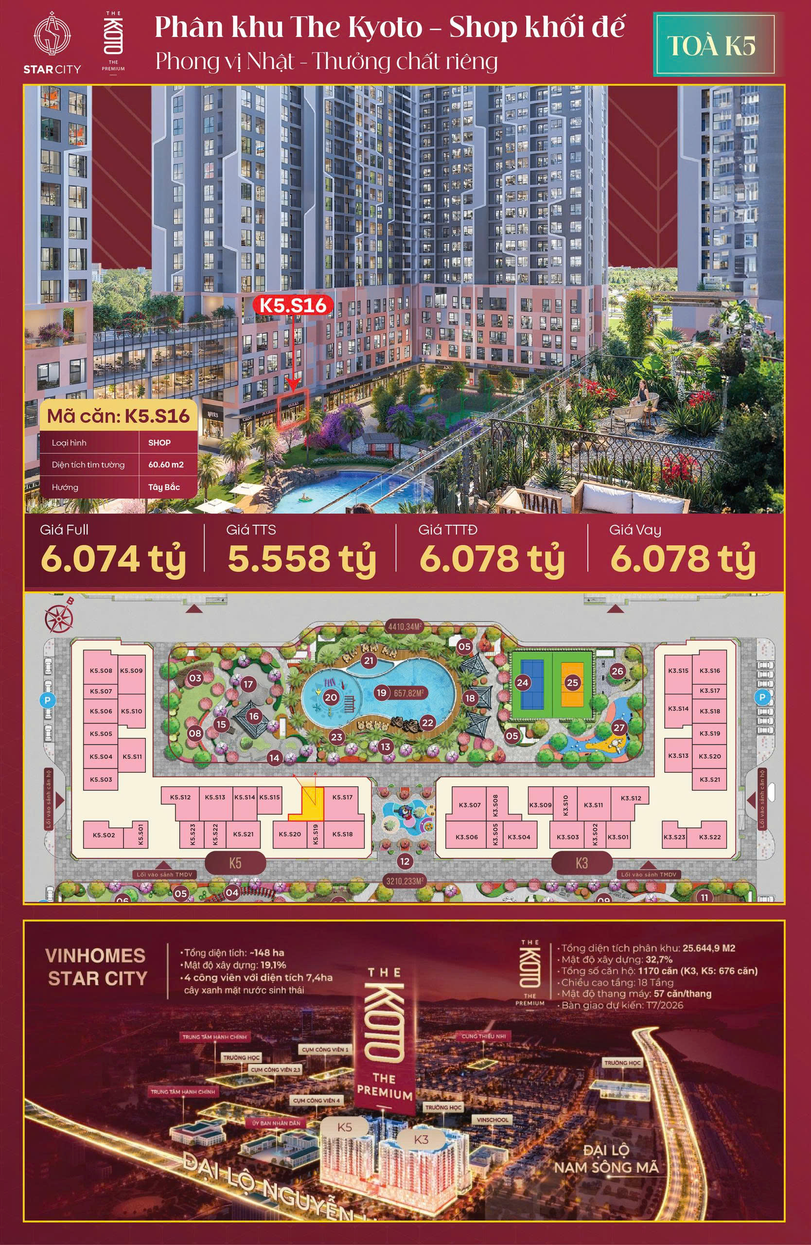 Bán 3 căn shop khối đế chung cư the kyoto - diện tích từ 60,6m² đến 82,7m² - hướng đông bắc