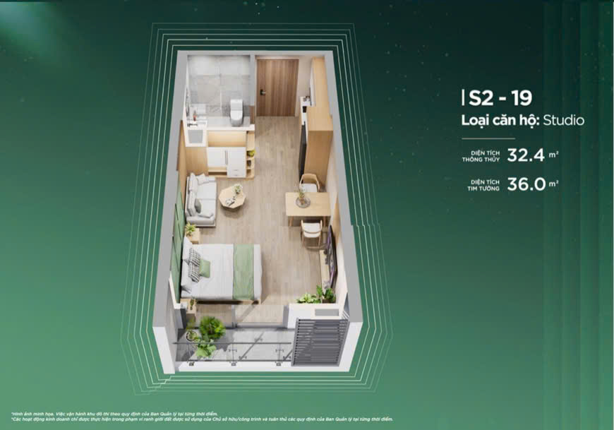 Căn hộ 1pn +1 The Sentosa Thanh Hoá - 49,9m² thông thuỷ, view đại lộ Nguyễn Hoàng