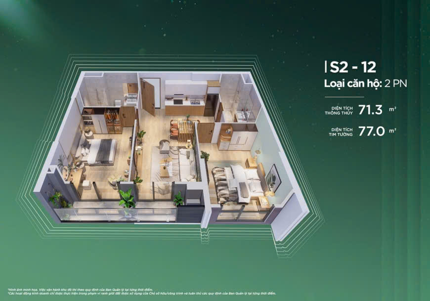 Căn hộ 1pn +1 The Sentosa Thanh Hoá - 49,9m² thông thuỷ, view đại lộ Nguyễn Hoàng