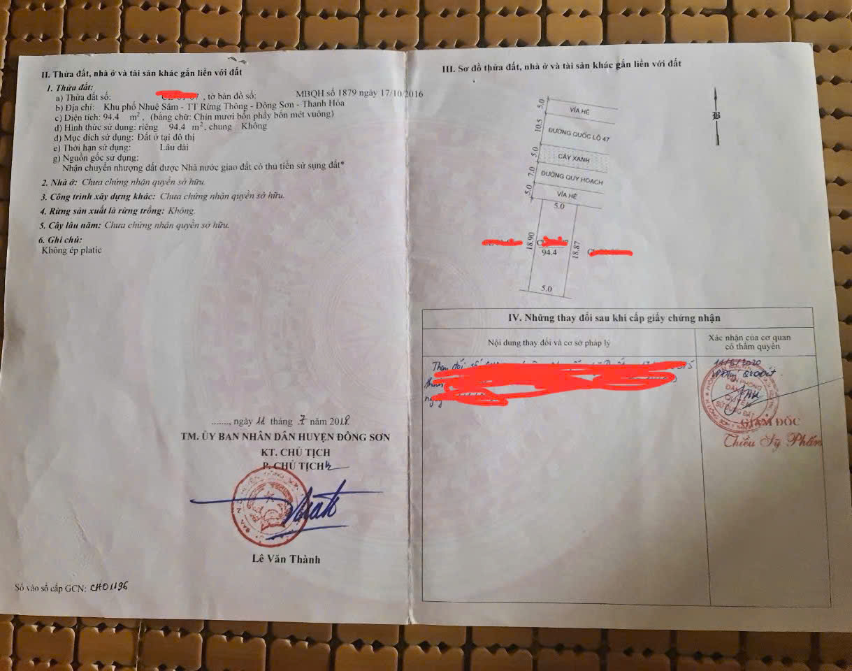 Lô đất 94,4m², mặt tiền quốc lộ 47 đường vỉa hè QH 32,5m | mbqh 1879 TT Rừng Thông Đông Sơn