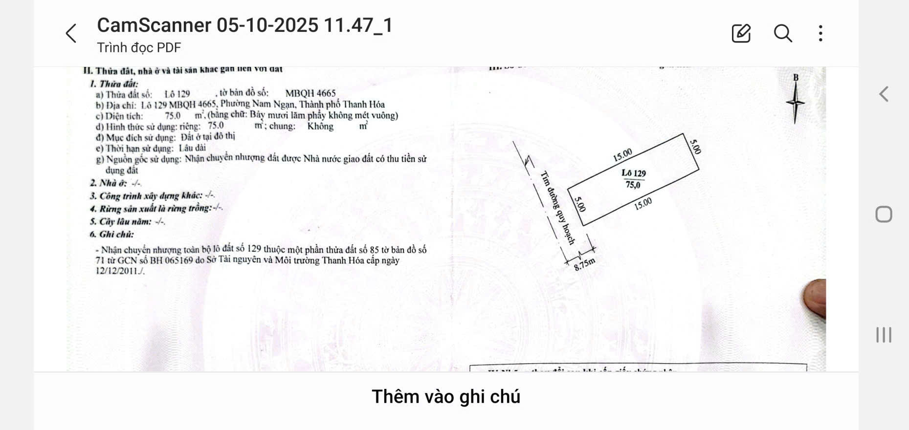 Lô đất mb 4665 Nam Ngạn - 5x15m, đường 18m, sát chung cư Lam Sơn RiverSide 25 tầng
