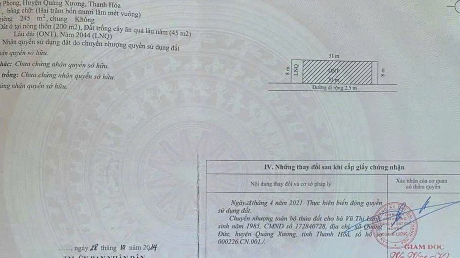 Bán 415m2 đất Quảng Xương - mặt tiền 31m | có ao cá - giá 750 triệu