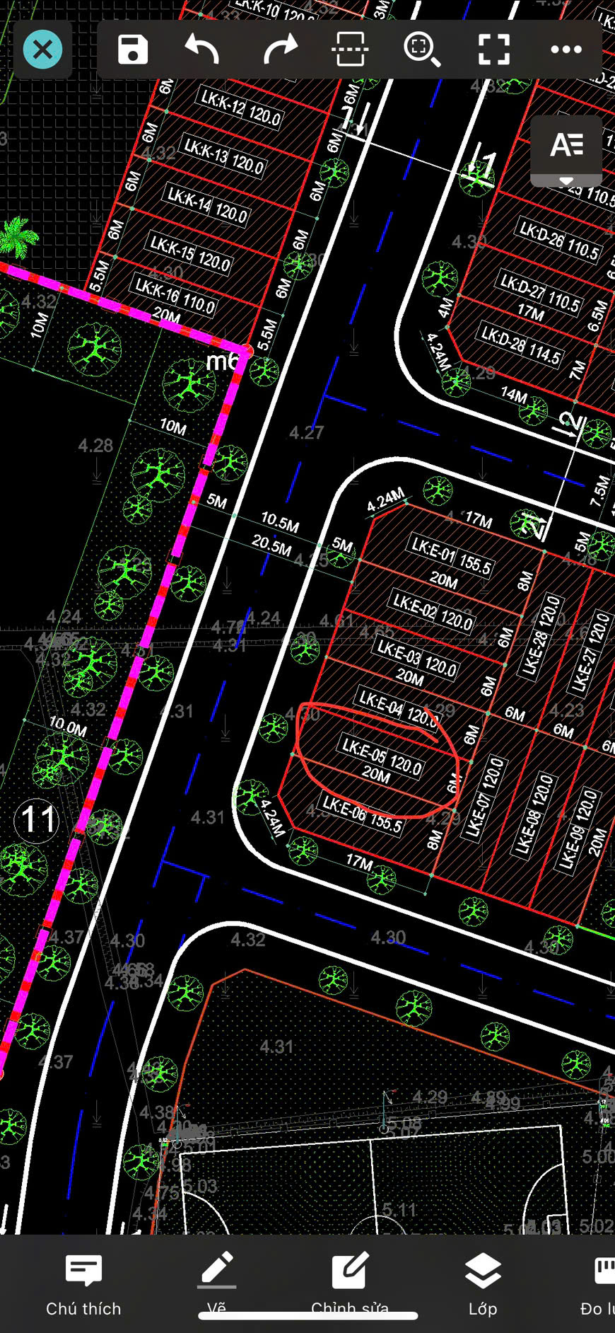 Bán lô đất áp ve e05 mb 2713 Đông Tiến mới 120m2 mặt tiền 6m trục chính ql45