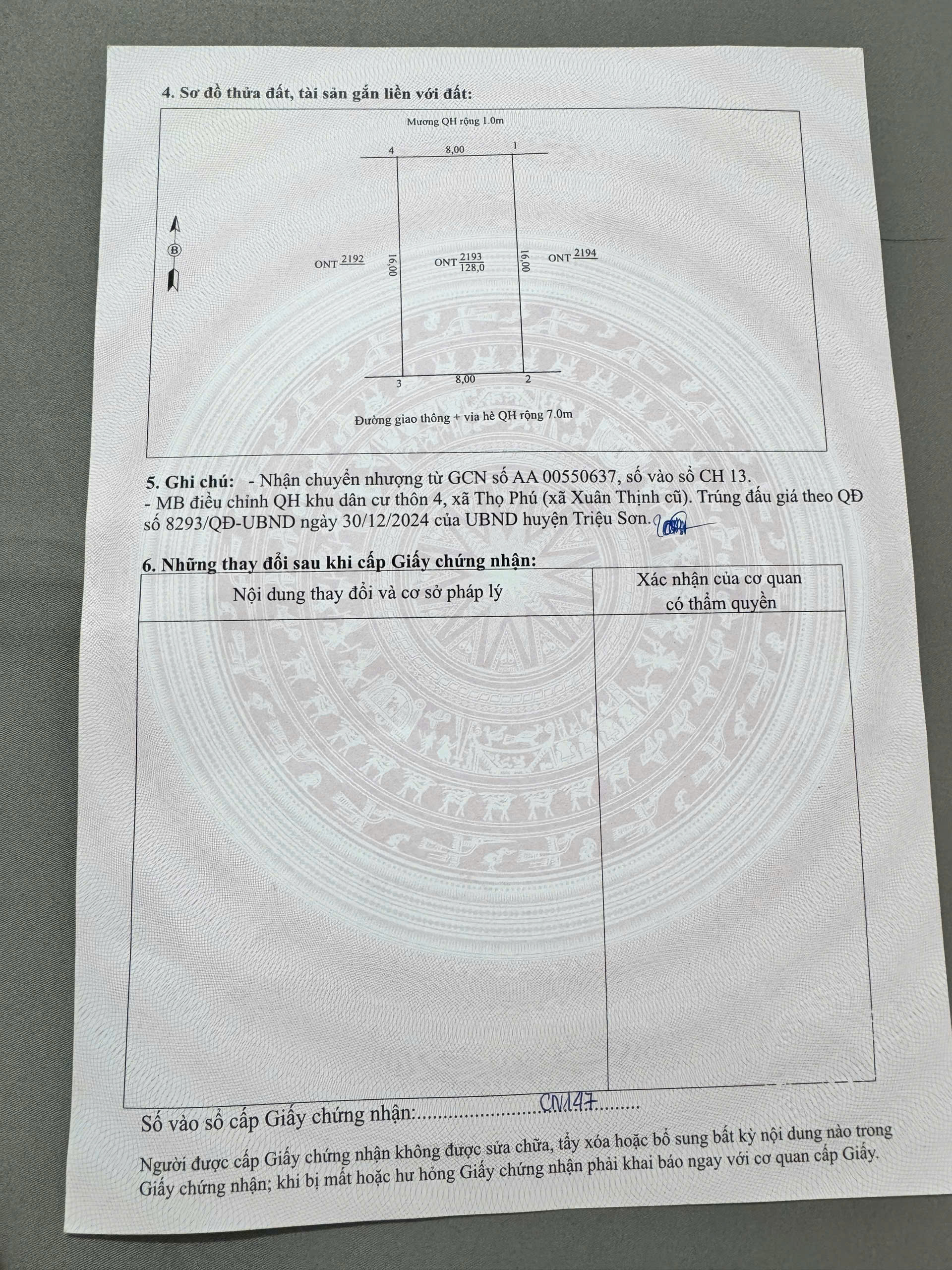 Bán lô đất 128m² mặt tiền 8m đường quy hoạch 17,5m Xuân Thịnh Triệu Sơn - hướng Đông Nam
