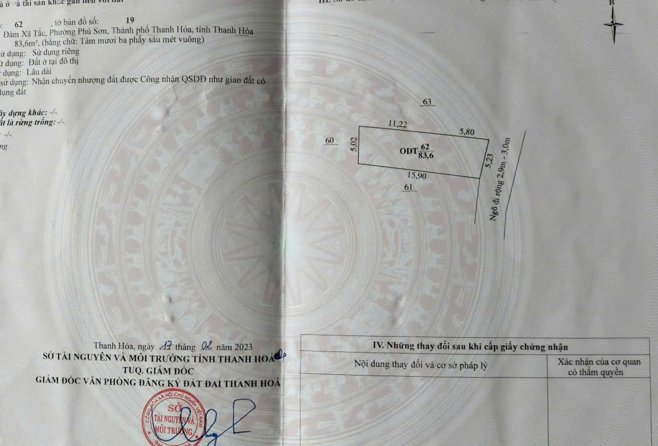 Bán đất Phú Sơn 84m2 mặt tiền 5.3m gần ngã 4 trường lái giá 2.4 tỷ