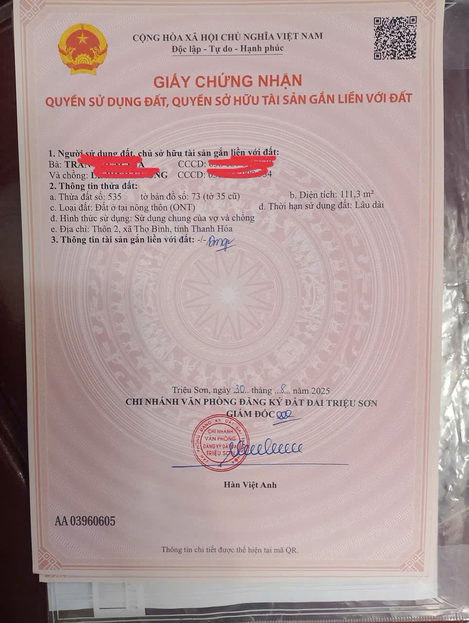 Bán 2 lô đất Triệu Sơn - diện tích 112,8m², mặt tiền 5m, cách chợ Thọ Bình 250m, giá chỉ 3xx triệu