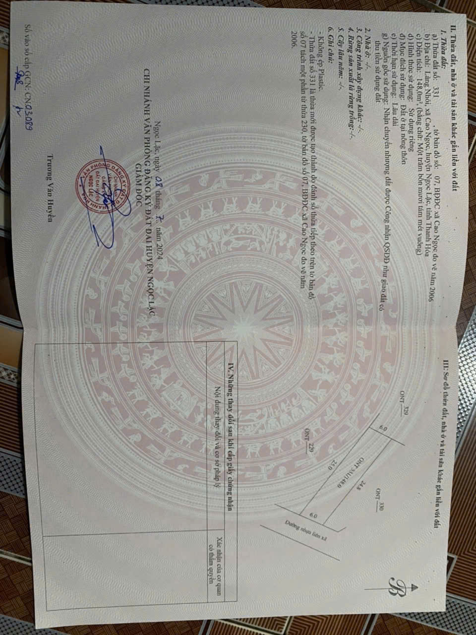 Bán đất Cao Ngọc Ngọc Lặc 148m² thổ cư, mặt tiền 6m, bám đường liên xã 9m - giá 285 triệu