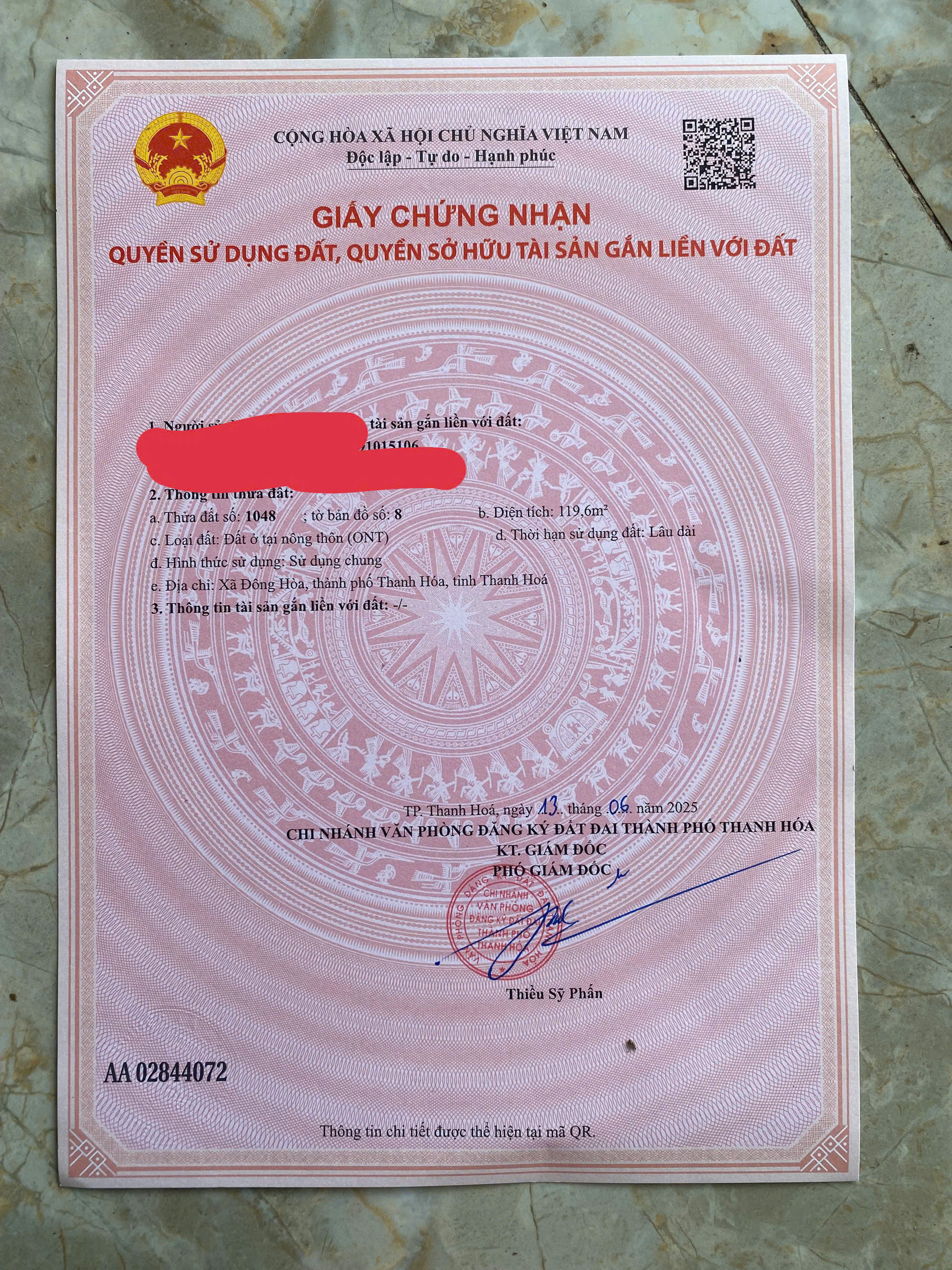 Đất 120m² (5x24) full thổ cư Đông Hòa Đông Sơn - bám đường nhựa, giá chỉ 7xx