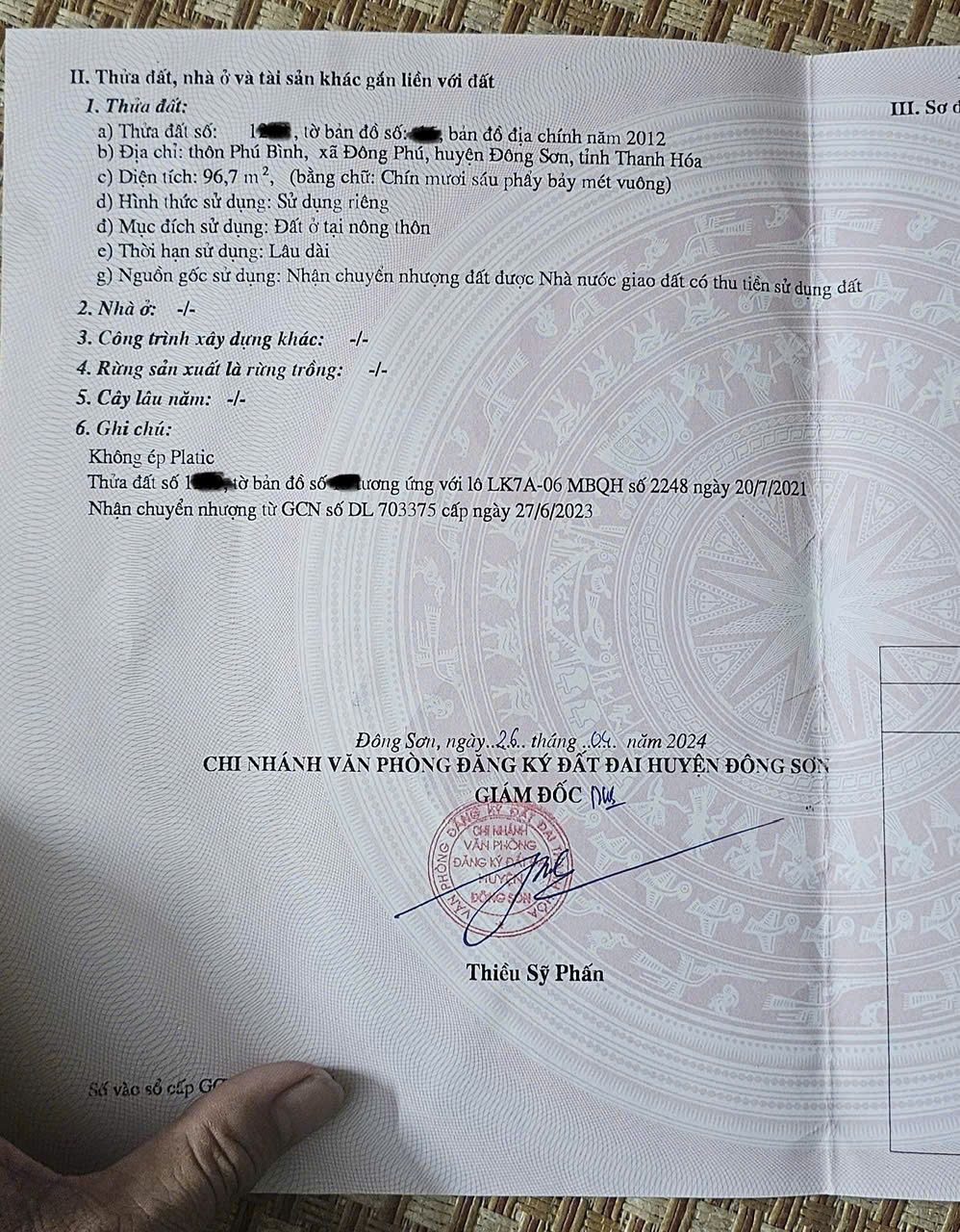 Bán đất mb 2248 Đông Quang Thanh Hoá - 96m2 mặt tiền 6m, view công viên, giá chỉ 1 tỷ 180tr