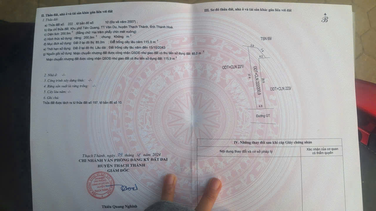 Bán đất Vân Du Thạch Thành 200m2 giá 1xx triệu - gần phố cát, có thổ cư