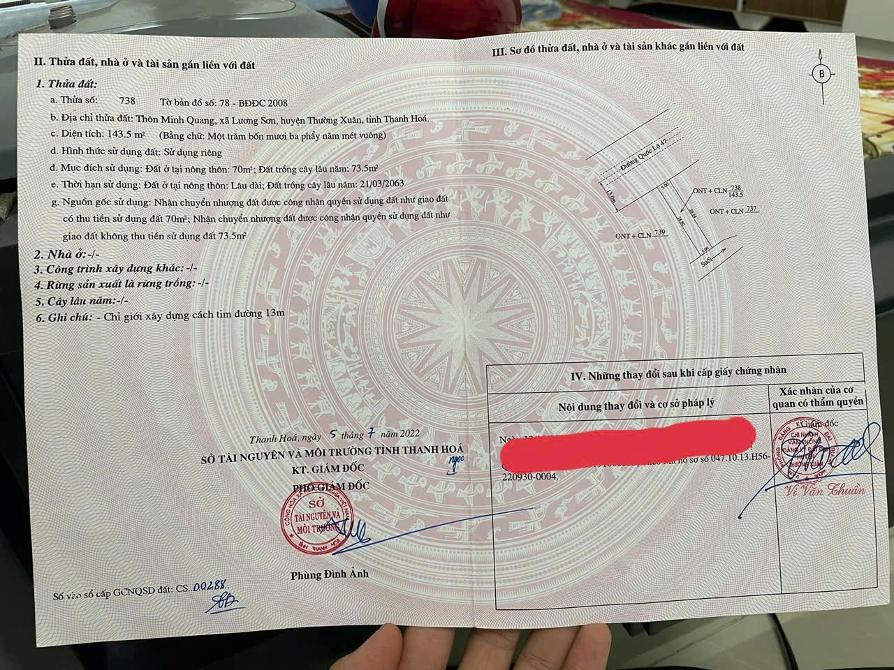 Đất bám trục chính QL 47 Thường Xuân - 143,5m², mặt tiền 5m - giá chỉ 2xx triệu