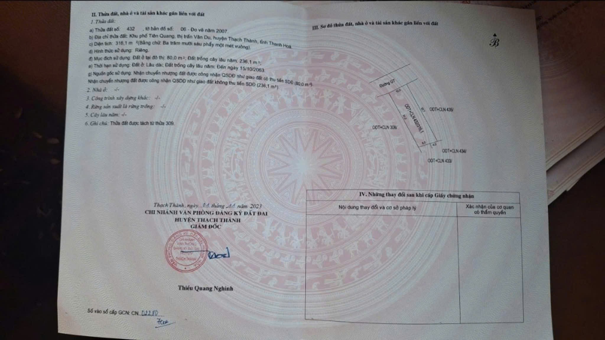 Bán đất trung tâm TT Vân Du Thạch Thành - 300m², mặt tiền 10m, giá chỉ 2xx triệu