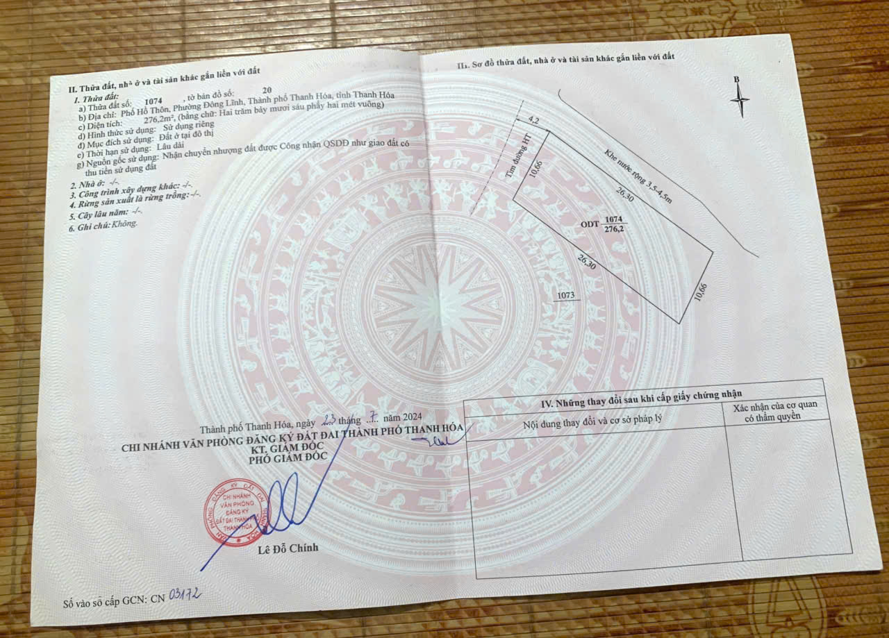 Bán đất Đông Lĩnh Thanh Hóa 276m2 mặt tiền 11m, đường 7m, sổ hồng